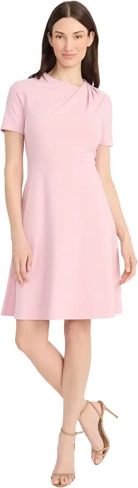Maggy London Women's A-line Short Sleeve Gathered Neckline Knee Length Business Casual Cocktail Wedding Guest Dress
