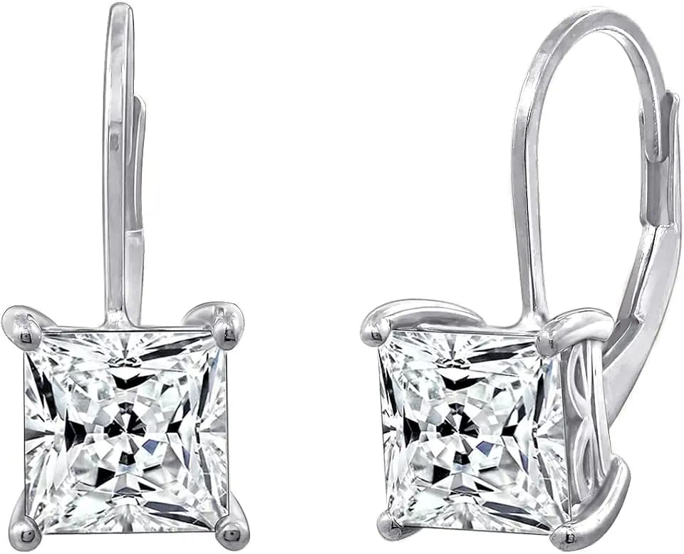 Amazon Essentials Sterling Silver Princess Cut Leverback Drop Earrings made with Infinite Elements Cubic Zirconia