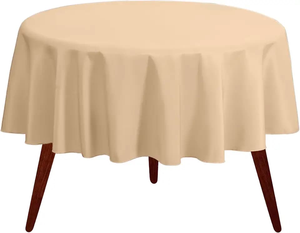 Gee Di Moda Round Tablecloth - 70 Inch Beige Round Table Cloth for 24 to 48 Inch Round Tables - Heavy Duty Washable Fabric - for Buffet Table, Holiday Party, Dinner, Wedding & Baby Shower