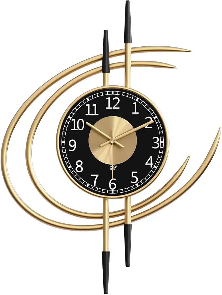 LANMOU Wanduhr Groß Modern 54cm, Gold Schwarz Metall wohnzimmeruhr Deko