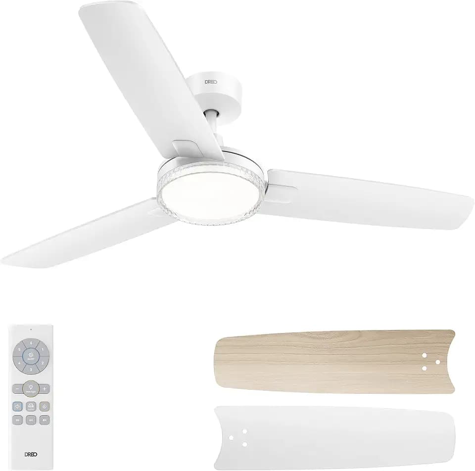 DREO Bedroom Ceiling Fan with Lights, Quiet DC Motor, 22db,Quick-Install, Powerful Airflow, 6 Speeds with Remote, Reversible, 6-Level Dimmable, 5CCT, Black,42" Indoor/Outdoor