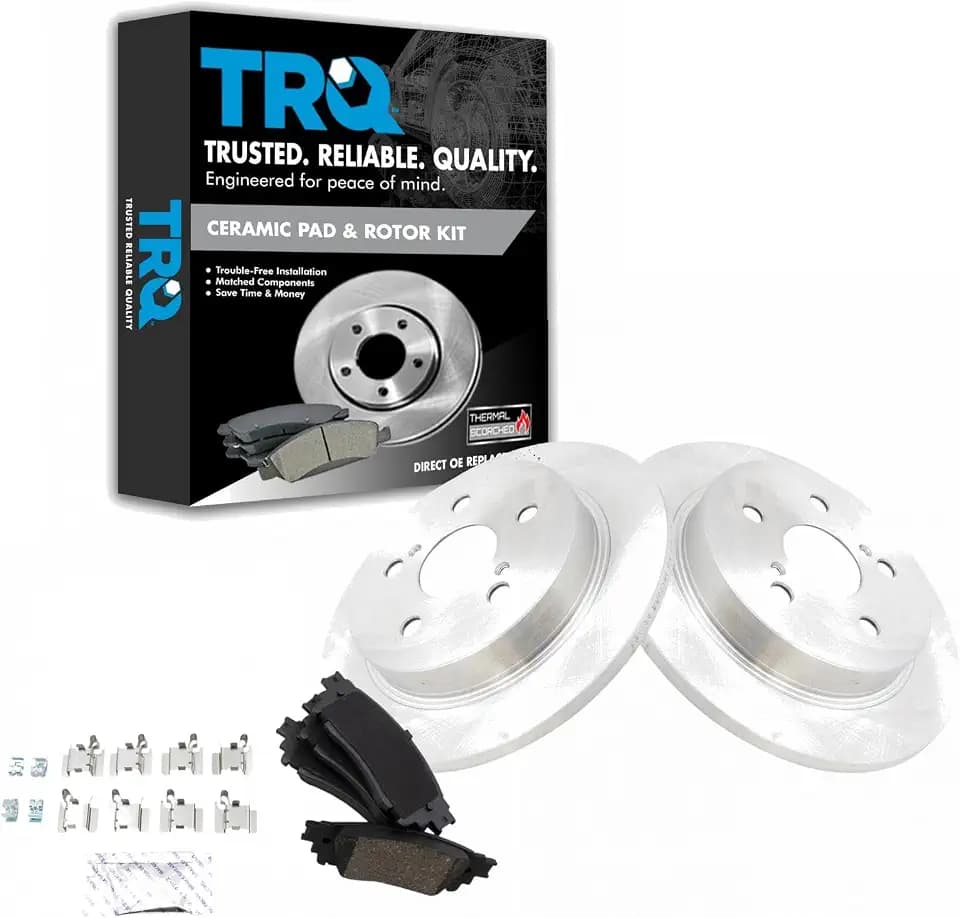 TRQ Rear Brake Pad and Rotor Set Ceramic Solid Rotors