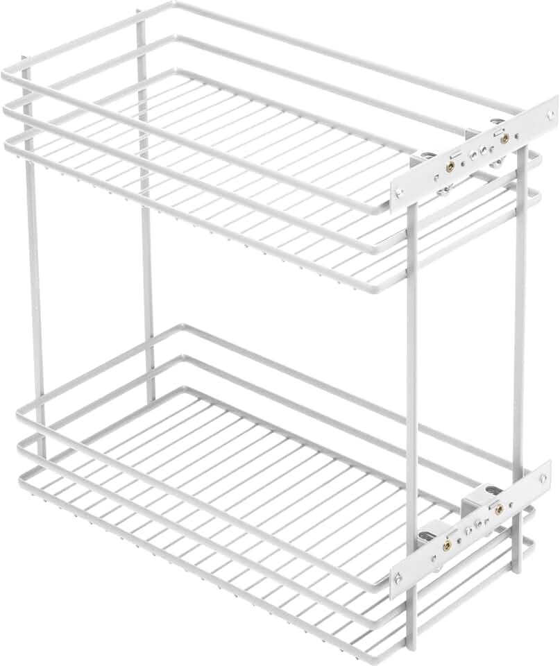 GTV Apothekerauszug MOVIX für 300mm Schrank, Cargo Auszug mit 2 Etagen für Unterschrank, 15kg Tragkraft, Seitenmontage, ohne Führungsschienen, Stahl, Weiß