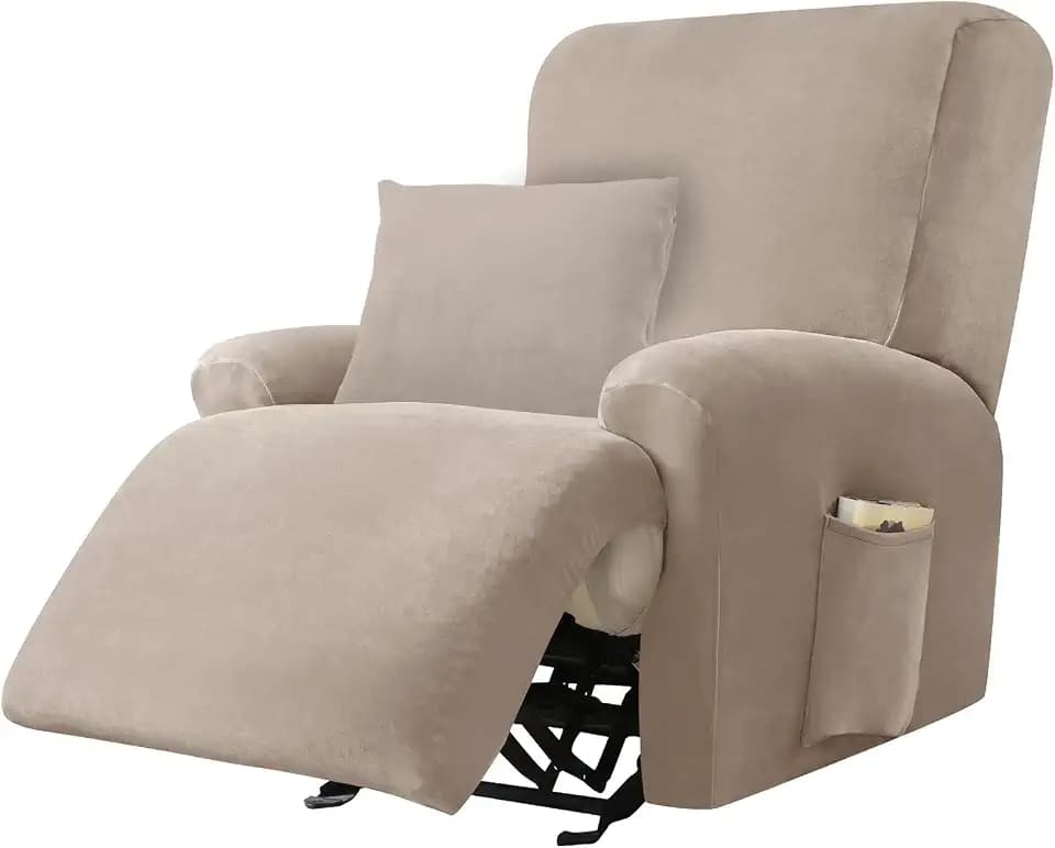 Alishomtll 4-Teilig Sessel Überzug 1 Sitzer Sesselschoner mit Taschen Beige
