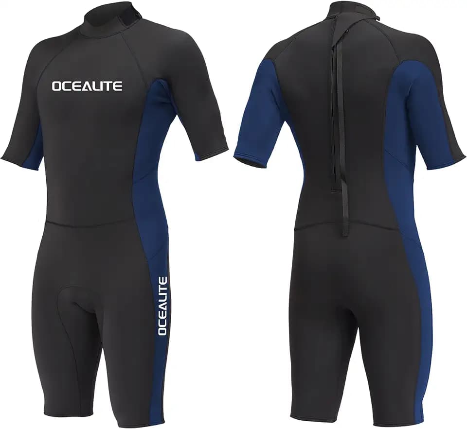 Men's 3mm Shorty Wetsuit Neoprene Back Zip Diving Suit Flatlock Stitch Lightweight Surfing Snorkeling Paddleboarding Swim Suit with Key Pocket