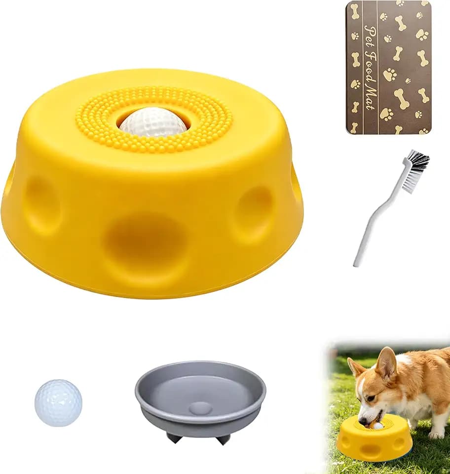 Slow Feeder Lick Bowl for Liquid Dog Treats- Lick Toy for Bone Broth, Rolling Ball Dog Lick Bowl with pet Anti Slip Pads and Cleaning Brushes, Suit for Large Medium Small Dogs&Post-Op