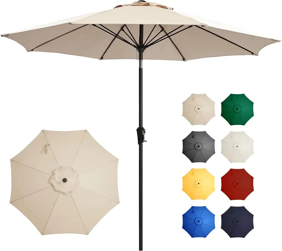 Ayge 9 FT Patio Umbrella Outdoor Table Umbrella Fiberglass Frame Beige
