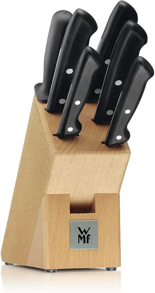 WMF Classic Line Messerblock mit Messerset 7-teilig, bestückt, 5 Messer, Wetzstahl, Buchenholz-Block, Spezialklingenstahl, schwarz