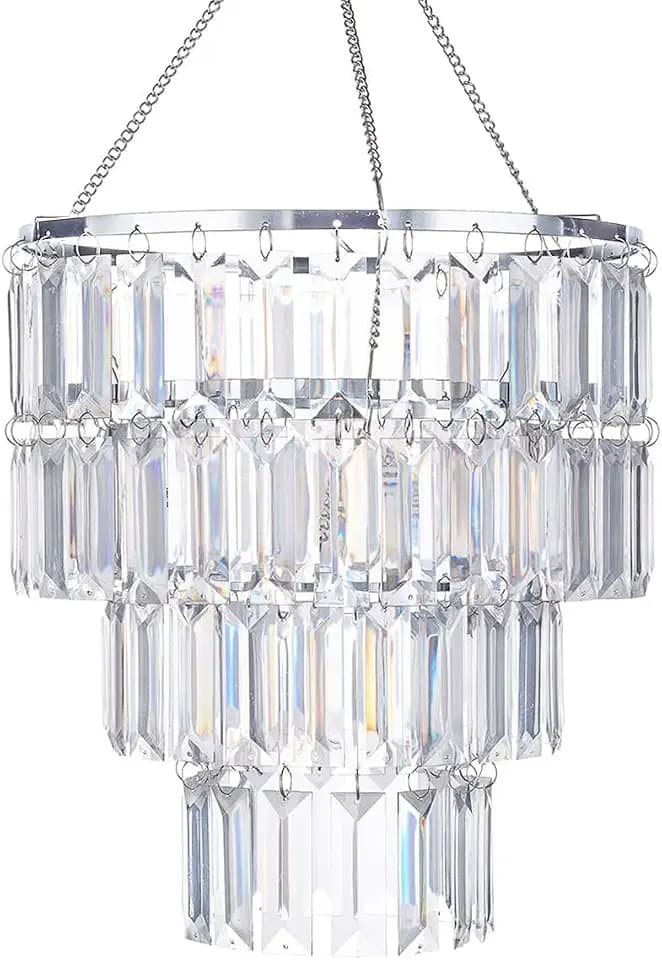 Modern Chandelier Shade, Faux Chandeliers Light Fixture Pendant Ceiling Lampshade for Girls Bedroom, W9.84 X H11 (Chrome)