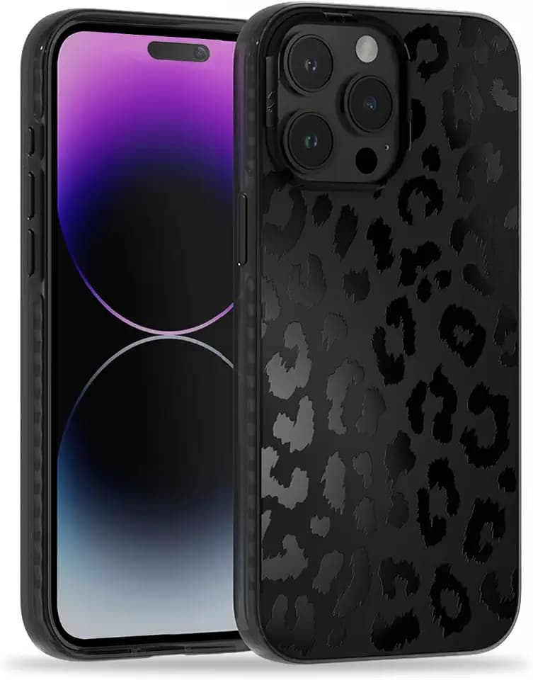SCORPIFY für iPhone 15 Pro Hülle mit mattem schwarzem Leoparden Muster [Kompatibel mit Magnetic], süße magnetische Handyhülle mit Geparden Print für Frauen, Mädchen und Männer, schmaler Bumper