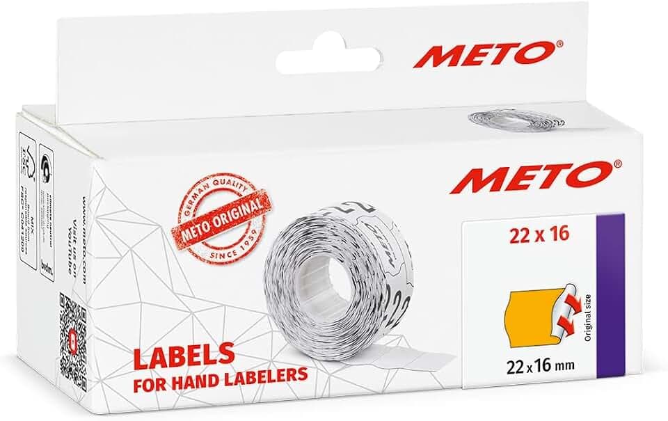 METO Preisauszeichner Etiketten 22 x 16 mm, orange, permanent, 6.000 Stück