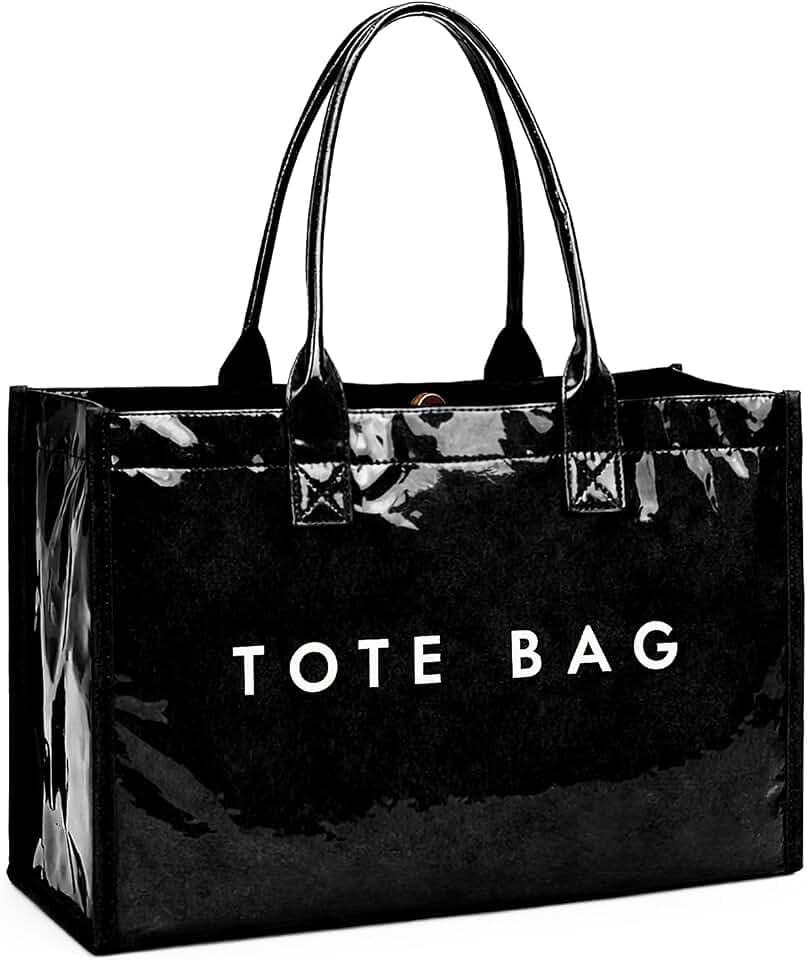 PVC Tote Bag for Women Large Work Plastic Tote Purse Letter Print Shoulder Bag Hobo Handbag with Top Handle