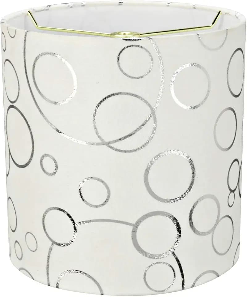 Aspen Creative 31234A Transitional Drum (Cylinder) Shaped Spider Construction Lamp Shade in White with Silver Circle Pattern, 8" Wide (8" x 8" x 8")