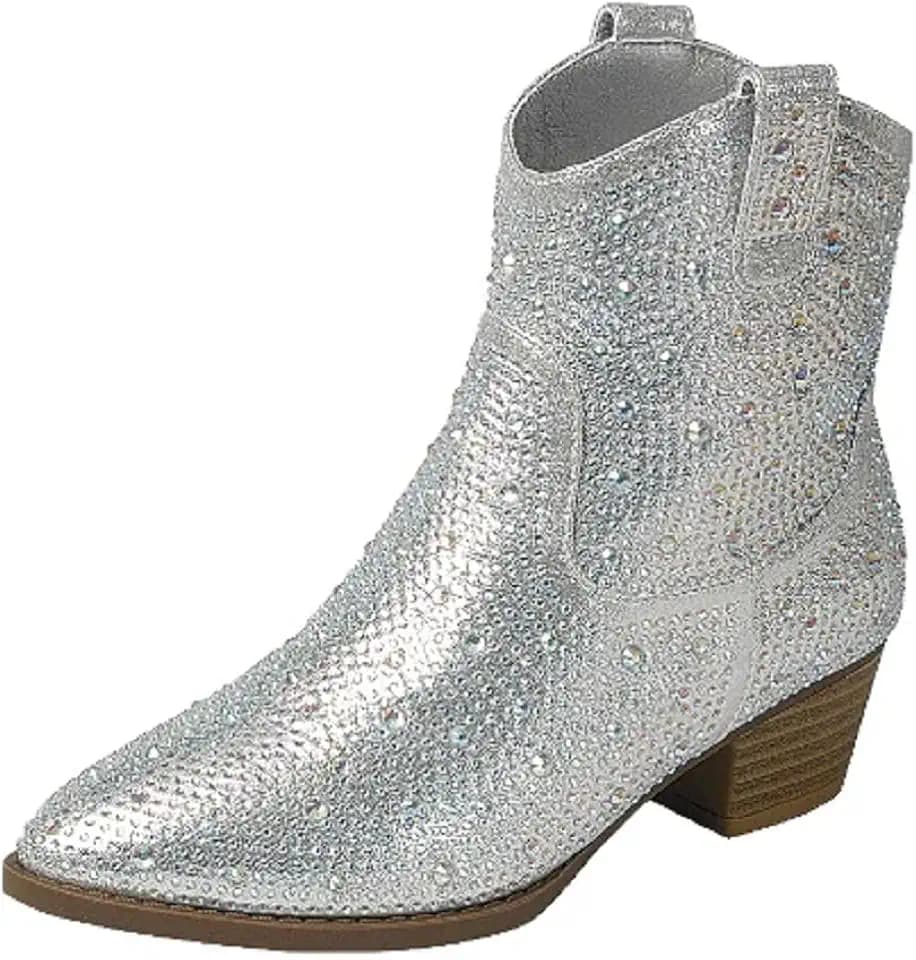TruFox Girls Cowgirl Cowboy Rhinestone Boots Ankle Low Heel Dress Kids Booties