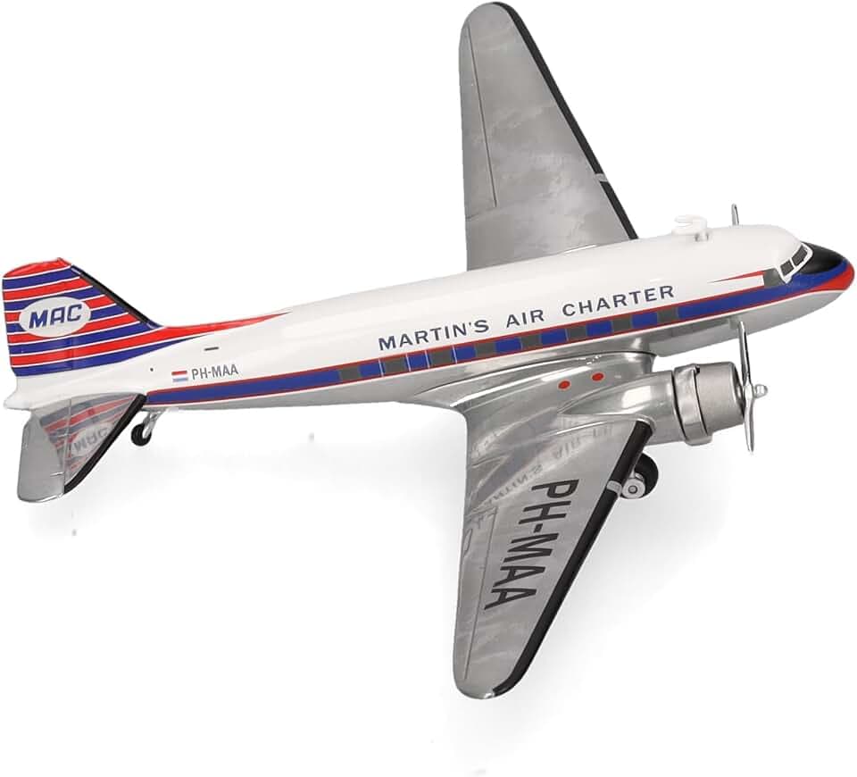 Herpa Modellflugzeug Martin's Air Charter Douglas DC-3 - PH-MAA Miniatur im Maßstab 1:200, Sammlerstück, Modell ohne Standfuß, Metall