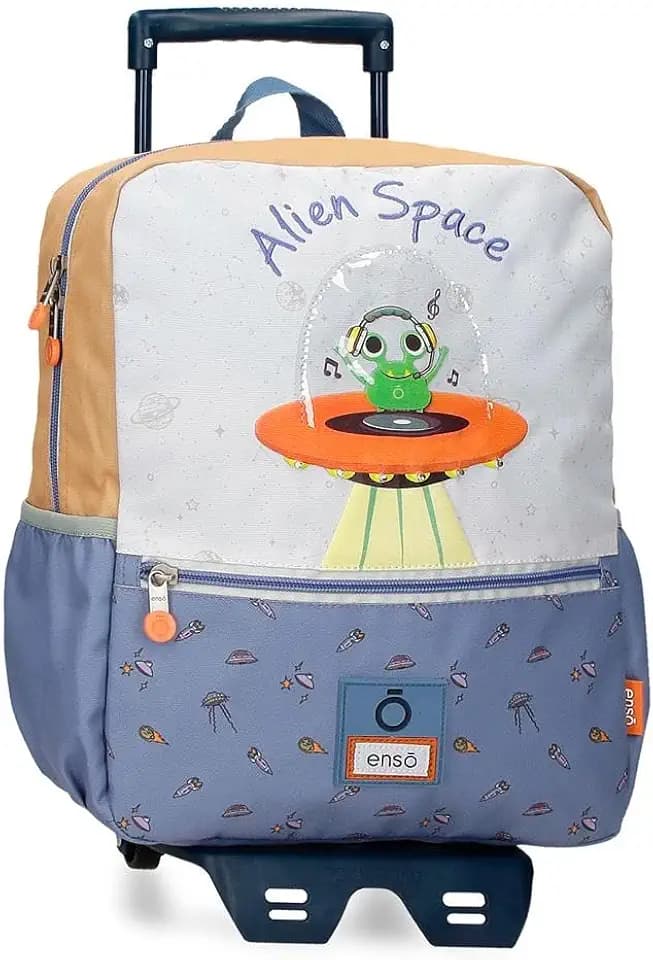 Enso Alien Space Kinderrucksack, Schulrucksack, aus Polyester, multidirektionale Doppel-Drehräder, mehrere Verwendungsmöglichkeiten, blau
