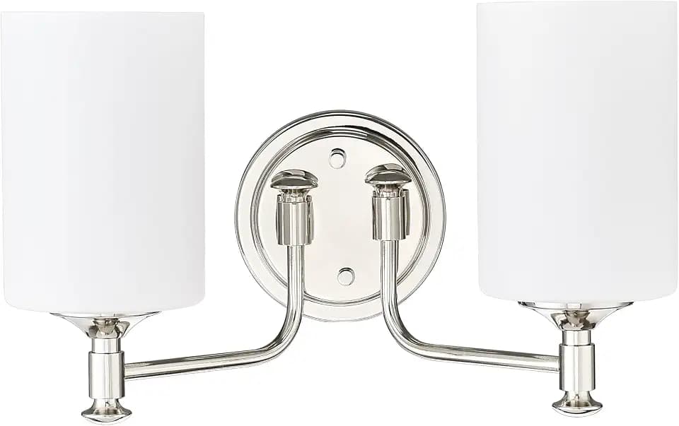 ML Lighting | Ailey Collection | 91032-PN | 2 Light Vanity in Polished Nickel Finish with Etched Opal White Glass Shade | Versatile Design That adds High-End Texture and Elegance to Your Bathroom