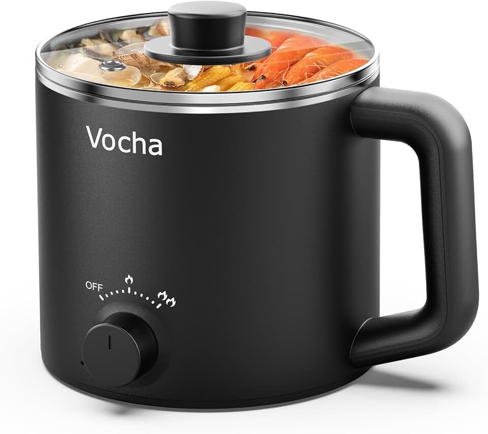 Vocha Elektrische Hot Pot Topf, 1.6L Kleiner Elektrischer Kochtopf, Tragbare Schneller Nudelkocher, Multikocher für Suppe/Ramen/Pasta/Haferflocken/Ei, 250W/600W
