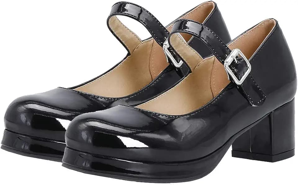 Bellirala Womens Lolita Shoes Patent Leather Mary Jane Platform Chunky Heeled Pumps