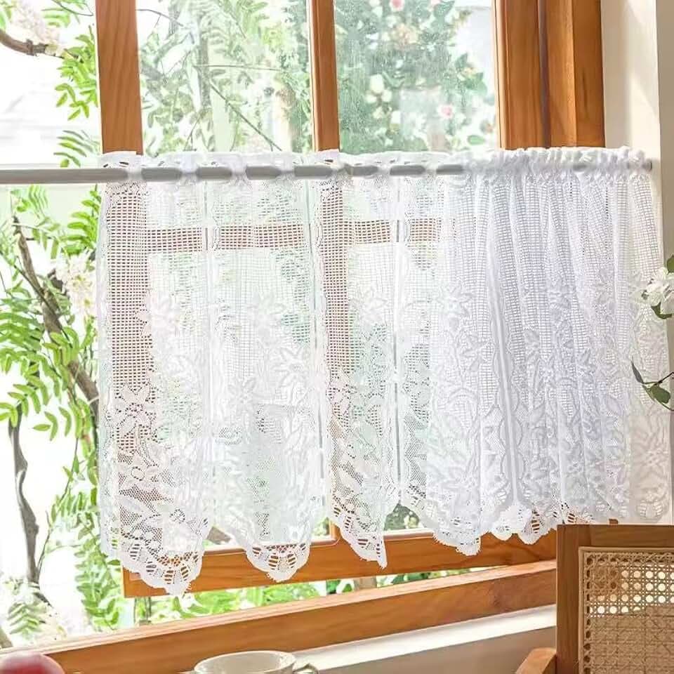 Devola Scheibengardinen Spitze Jacquard Blumen HxB 90x150cm Weiß 1 Stück