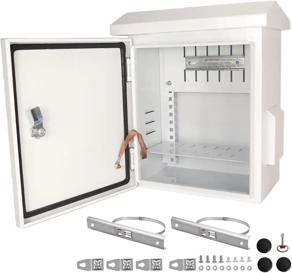Outdoor Electrical Box 16'' x 12'' x 8'' One-Piece Ventilation Design Electrical Enclosure Box IP65 Waterproof Electrical Cabinet Street Light Box with Wall Hanging and Pole Mounting Parts