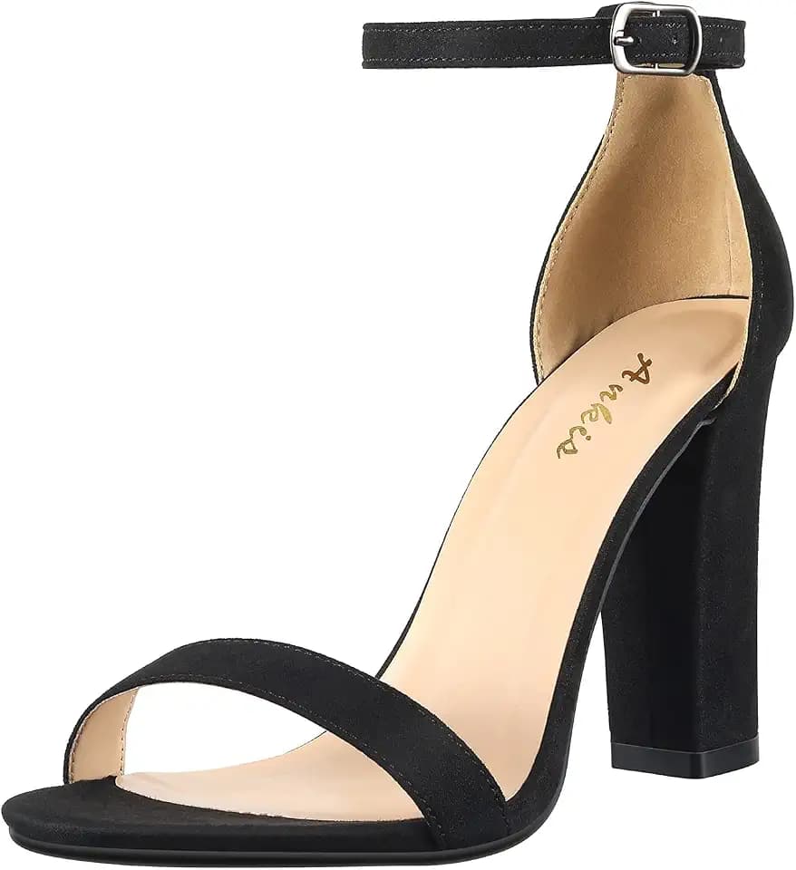 Ankis Nude Black White Heels for Women Open Toe Ankle Strap Heel Sandals