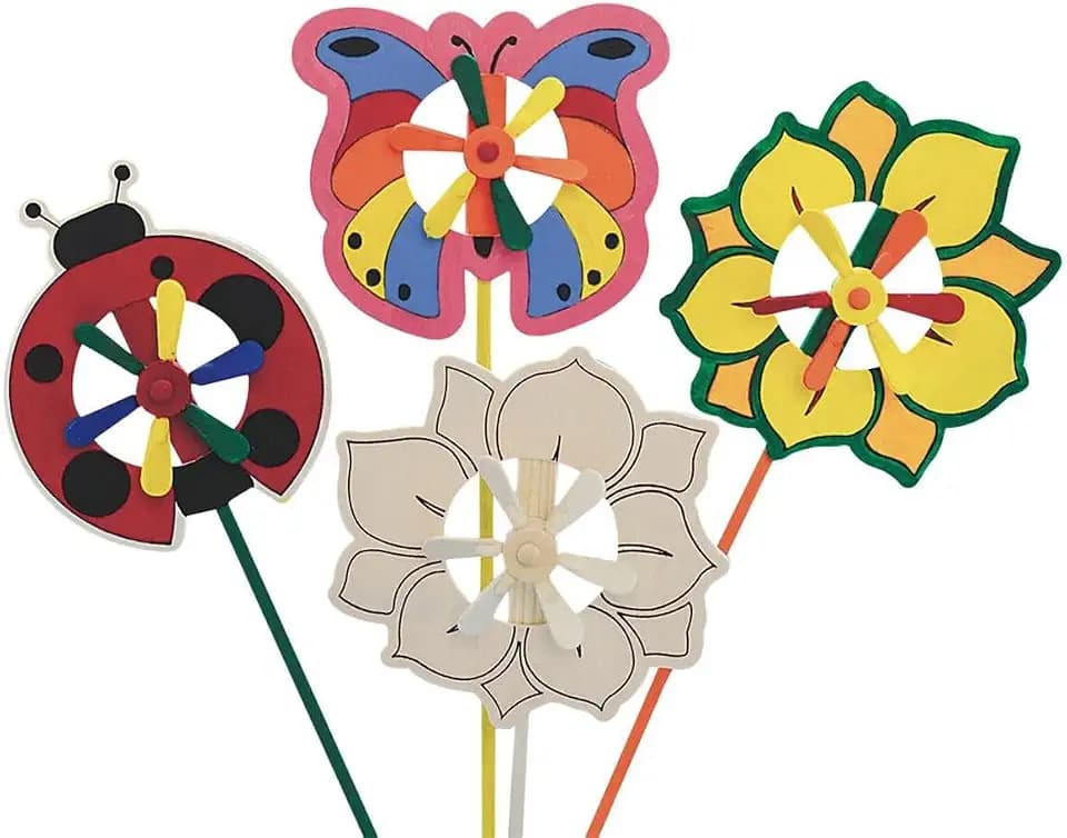 Butterfly, Flower and Ladybug Pinwheels Craft Kit (Pack of 12)