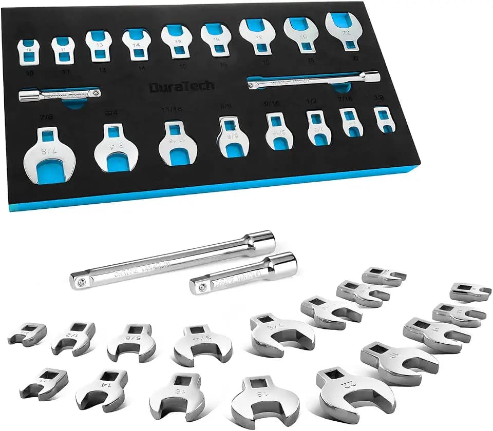 DURATECH 19-Piece 3/8" Drive Crowfoot Wrench Set with 2 Extension Bars