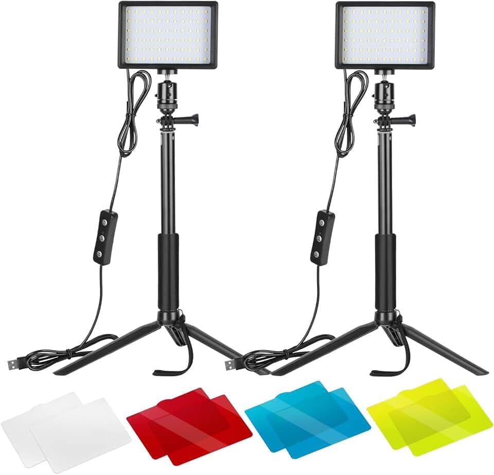 NEEWER LED Videolicht Set mit verstellbarem Stativ Ständer Farbfiltern dimmbares 5600K USB Kamera Video Licht für Tisch Zoom Videokonferenz Streaming YouTube Videoleuchte Fotografie 2 Pack