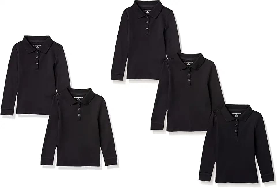 Amazon Essentials Girls and Toddlers' Long-Sleeve School Uniform Interlock Polo Shirts