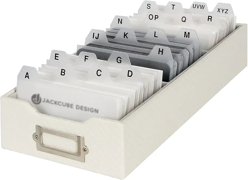 JackCubeDesign Kohlefaser Visitenkarten-Organisator Gutschein-Halter Namenskarten-Organisator Namenskarten-Halter mit abnehmbarer Trennwand für Schreibtisch, Weiß (10,9 x 4,5 x 24,7 cm)- :MK171B