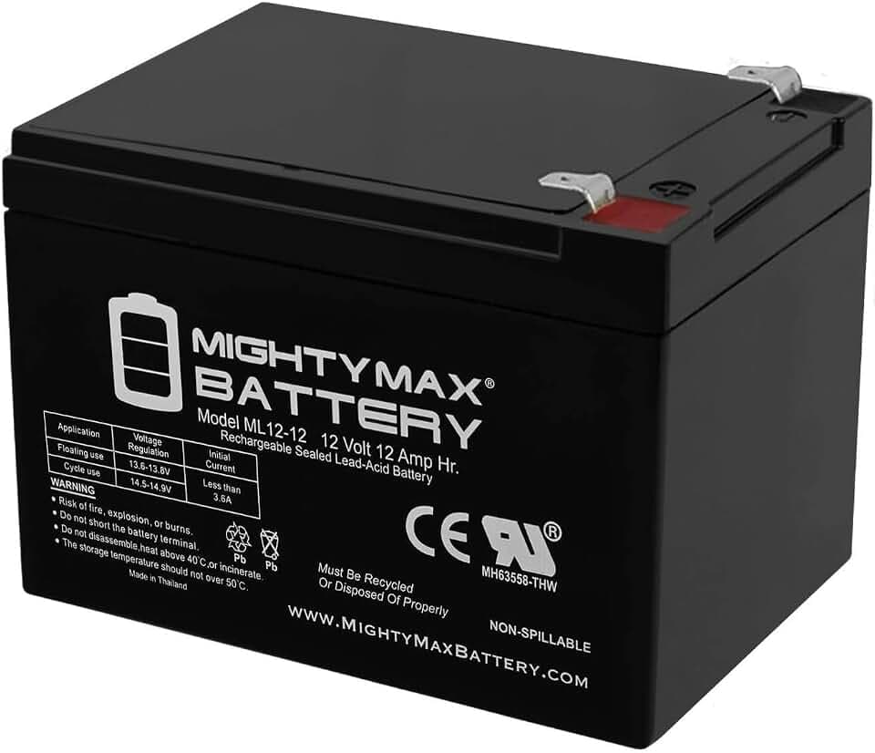 Mighty Max Battery ML12-12 - 12 Volt 12 AH SLA Battery Brand Product, Black