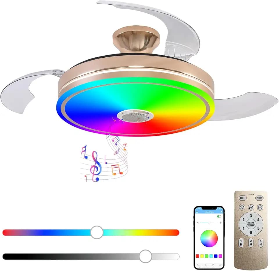 Retractable Ceiling Fan, 42 Inch Modern Low Profile LED Ceiling Fan Lights