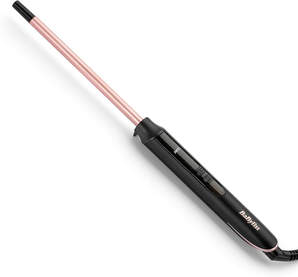 BaByliss 10 mm Lockenstab – Quarz-Keramik-Beschichtung, 10 Temperaturstufen, Lockenstab für kleine Locken, kompaktes Design, Pink & Schwarz, C449E