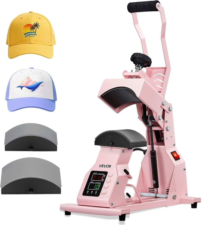 VEVOR Hutpresse mit 2 austauschbaren Platten (160 x 65 mm / 160 x 80 mm), Hut-Hitzepresse mit präziser Temperatur- und Zeitregelung, Mützenpresse Heat Press für Stirnbänder Gesichtsmasken Rosa