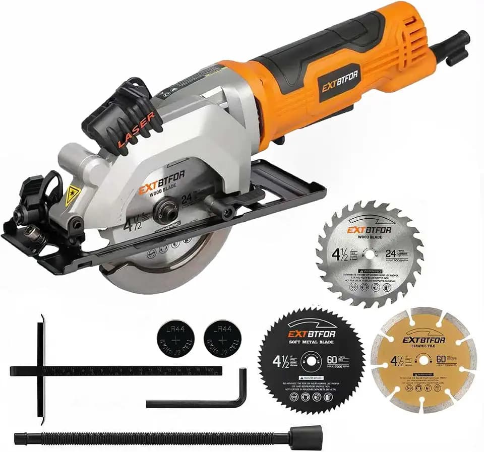 4.8A Power Circular Saw Corded,4000RPM Laser Guide 45° Max Angle