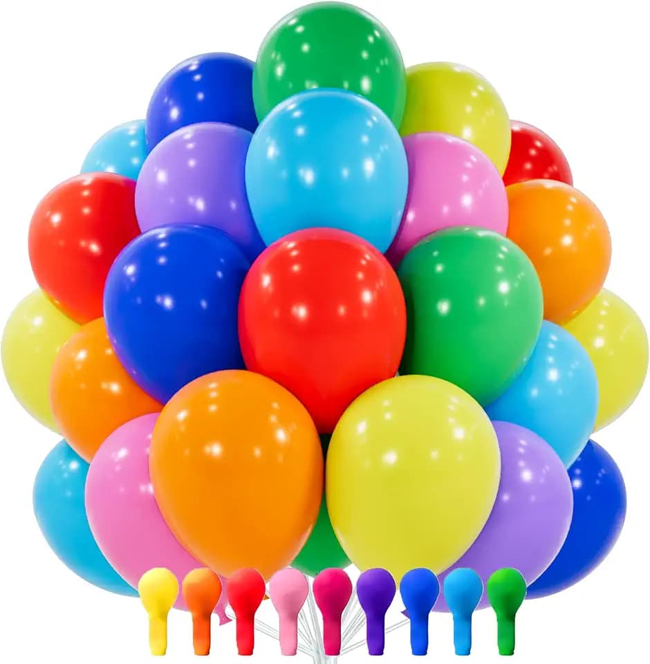 PartyWoo Assorted Rainbow Balloons 100pcs Multicolor Colorful Color 12 Inch