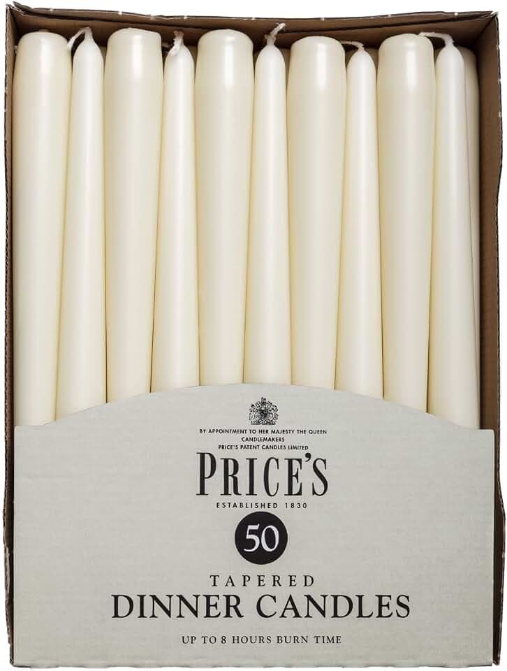 Prices Candles, Stabkerze, konisch, 50 Stück, Elfenbein