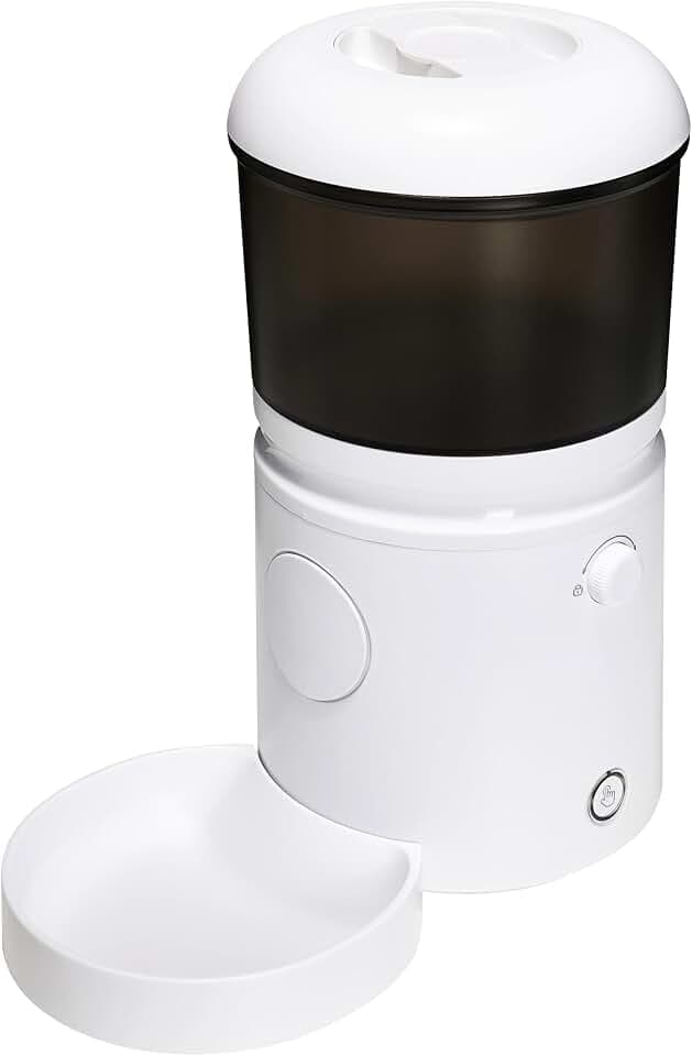 Amazon Basics Automatic Cat Feeder with Programmable Voice Recorder, Slow Feed, Portion Control, 4L Capacity, White