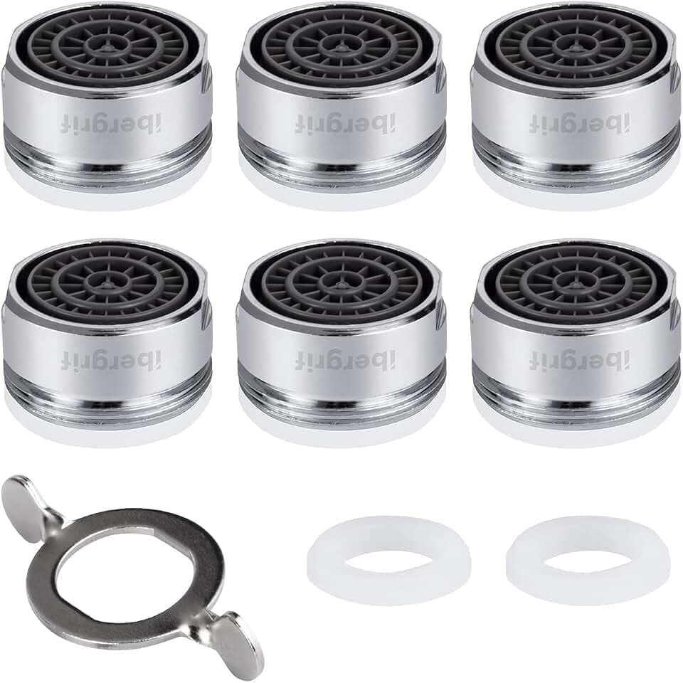 Ibergrif M91005 Perlator M24, Wasserhahn Filter Wassersparer | Chrom Messing Strahlregler mit 7-Schicht Filter, 40% Wassersparen, Ersatz Einsatz mit Dichtungen und Schlüssel, 6 Stück