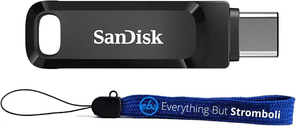 SanDisk Ultra Dual Drive Go USB Type A & Type-C 128GB Flash Drive for Smartphones, Tablets, & Computers - High Speed USB 3.1 Pen Drive (SDDDC3-128G-G46) Bundle with 1 Everything But Stromboli Lanyard