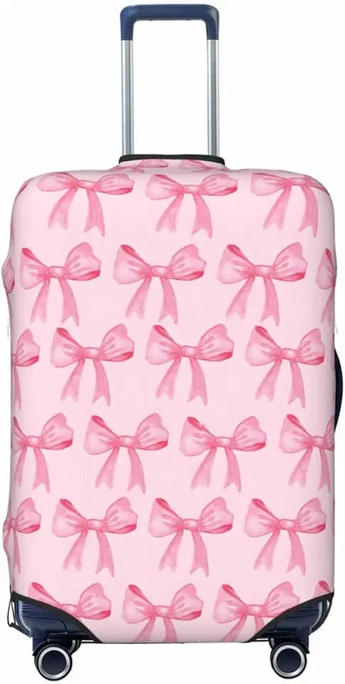 Travel Luggage Cover Pink Bows, High Elasticity Washable Travel Baggage Protector Case Fits 22-24 in