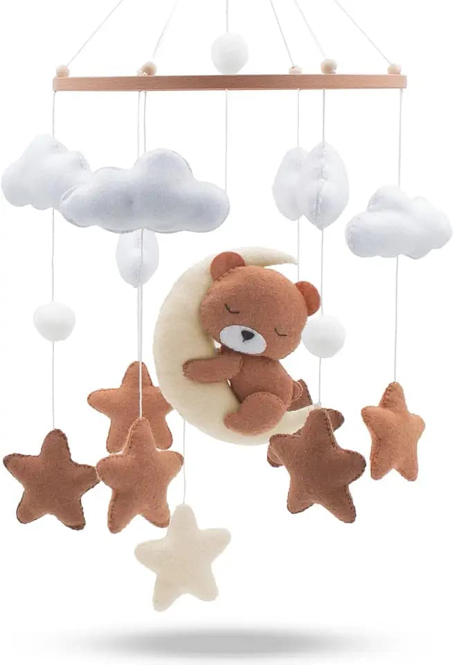 Baby mobile schlummernder Bär – Baby Mobiles mit Holzring und süßen Tierchen – Perfektes Mobile für Babybetten oder als Babyzimmer Deko.