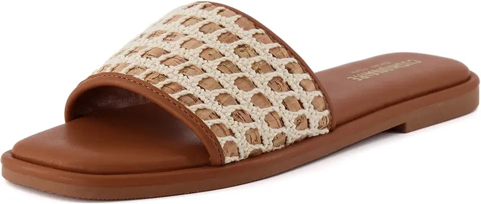 CUSHIONAIRE Women's Taffy crochet cork slide sandal +Memory Foam, Wide Widths Available