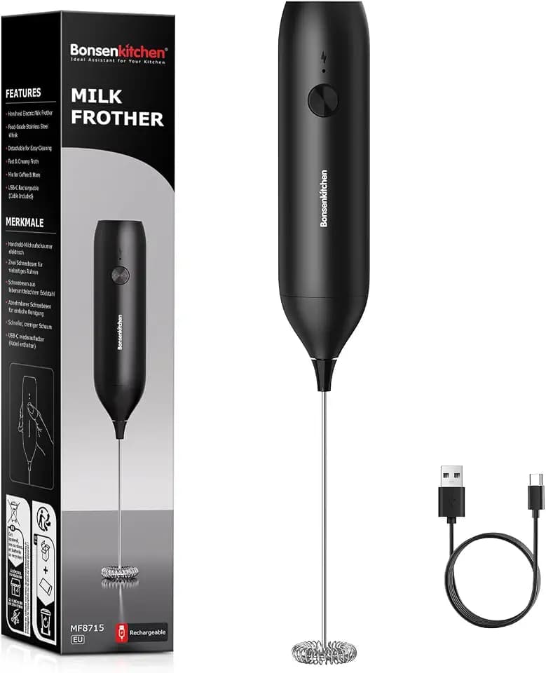 Bonsenkitchen Wiederaufladbarer Milchaufschäumer, Handmilchaufschäumer