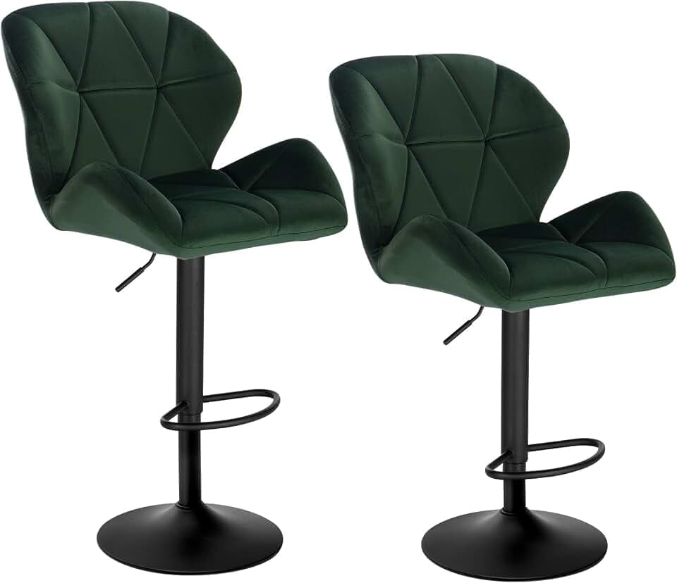 WOLTU Barhocker 2er Set, Barstuhl Höhenverstellbar, Samt-Bezug, Dunkelgrün