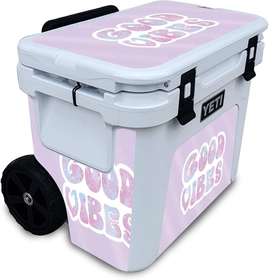 Glossy Glitter Skin Compatible with Yeti Roadie 32 Wheeled Cooler - Good Vibes - Premium 3M Vinyl Protective Wrap Decal Cover - Easy to Apply | Crafted in The USA by MightySkins