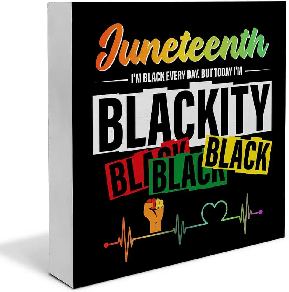 Black History Month Decor, Juneteenth Decorations Sign Keepsake, Blackity Heartbeat Wood Block Plaque Box Sign for Home Office Indoor Desk Decor(5 x 5 Inches)