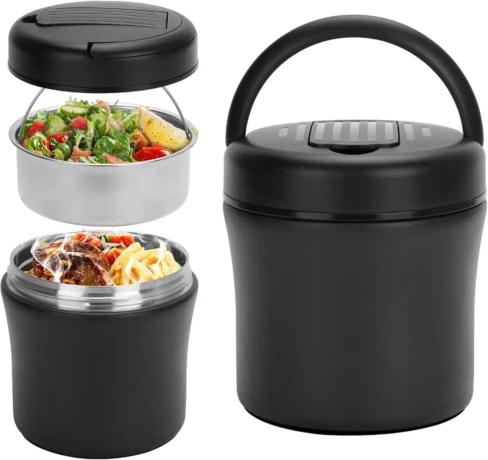 Thermobehälter für Essen groß 1.5L warmhaltebehälter essen Edelstahl (mit Löffe) Thermoschüssel thermo-lunchbox für Suppen Porridge Mahlzeiten