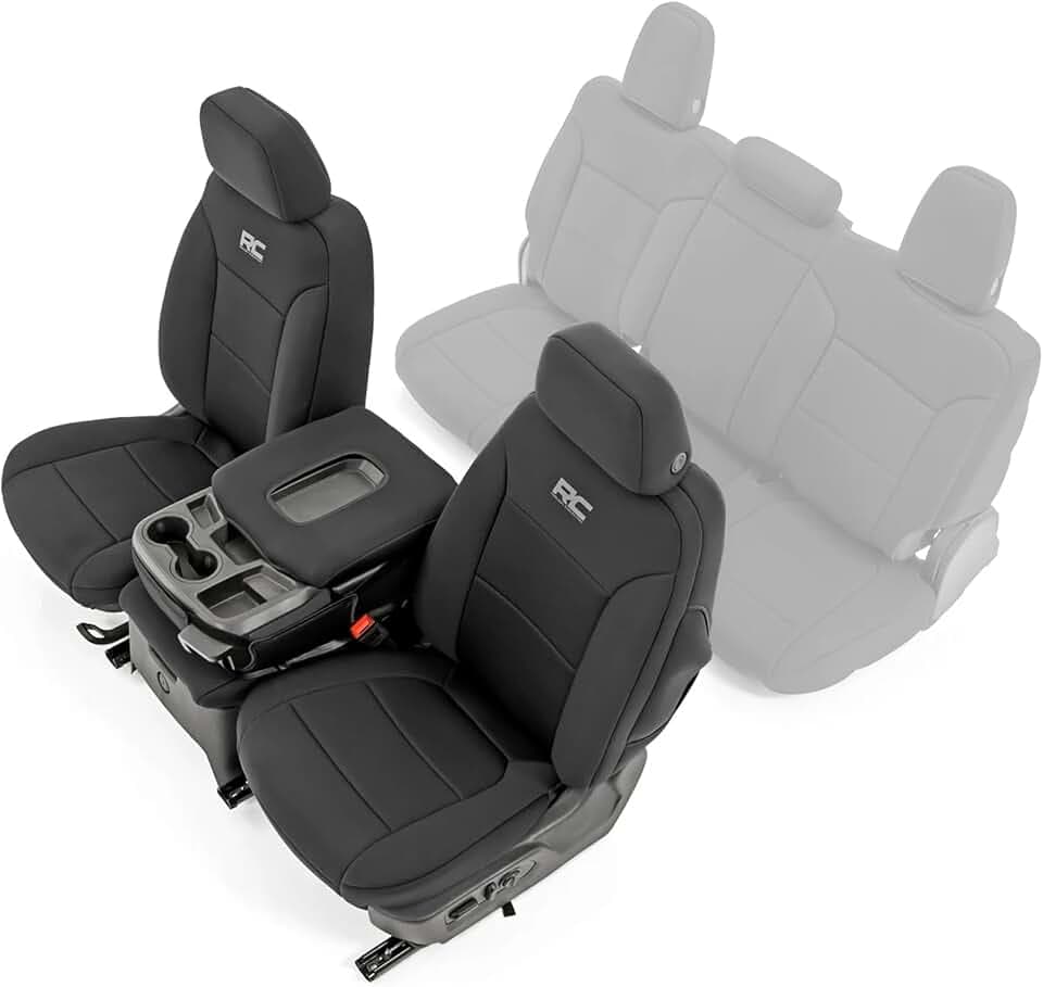Rough Country Neoprene Front Seat Covers for Chevy Silverado & GMC Sierra 1500 (2019-2026) - Waterproof & UV Resistant, Foam Padded, Front Row Cover Set
